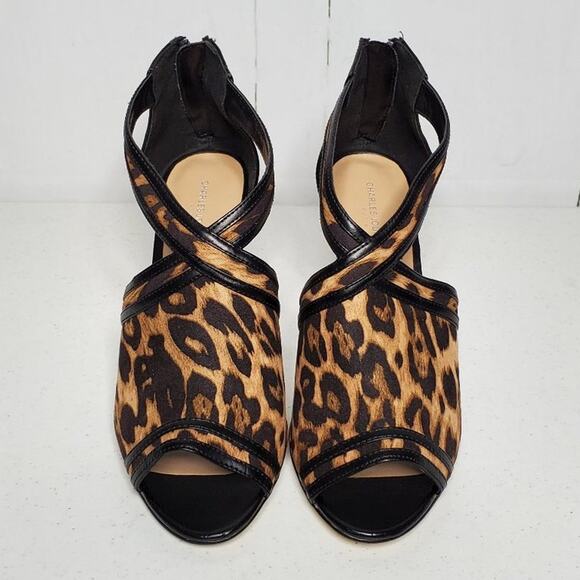 Charles Jourdan Paris Amy Leopard Print Peep Toe Sandals 9.5 - Picture 2 of 10